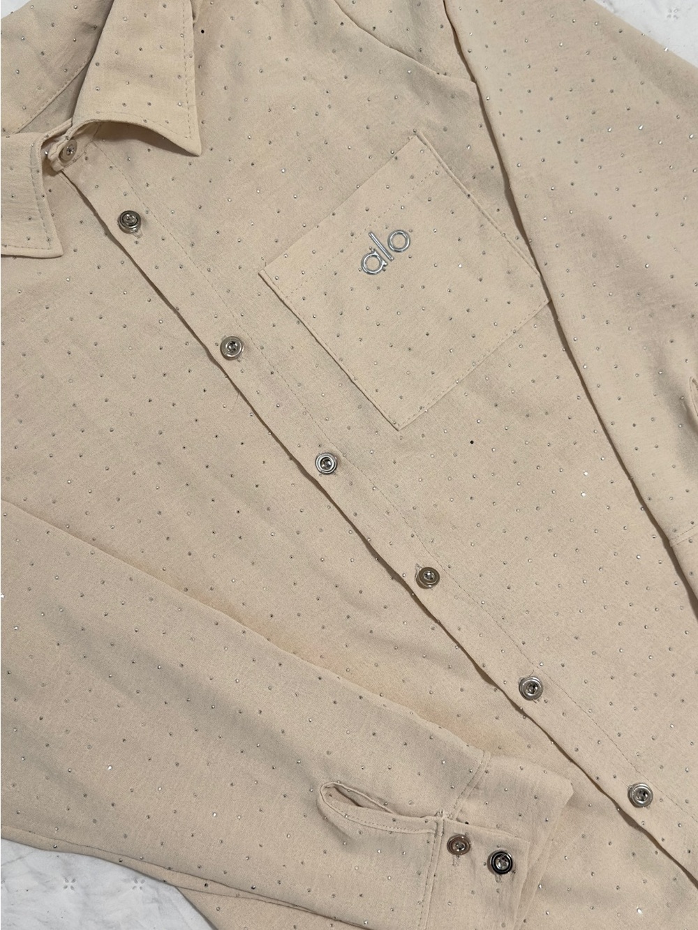 Cream Button-Up Shirt with Subtle Dot Texture